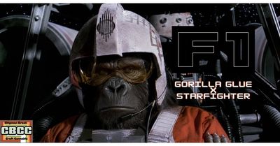 Gorilla in a Starfighter pilot suit with F1 Gorilla Glue Starfighter text.