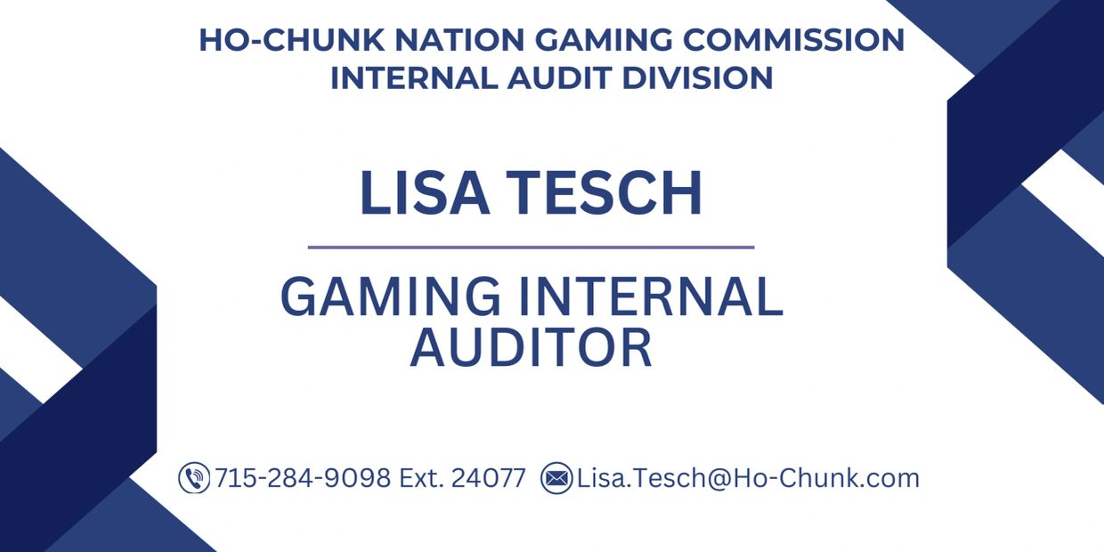 Business card for Lisa Tesch, Gaming Internal Auditor.