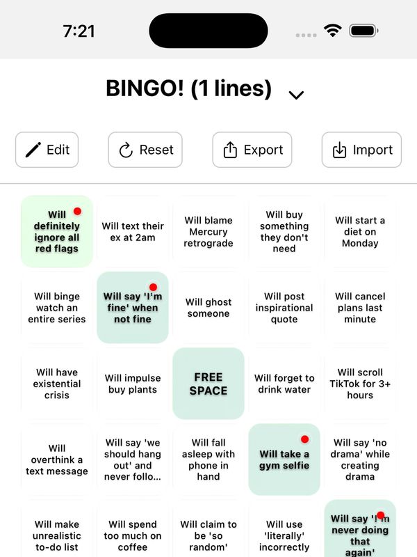 Life Bingo is a fun and hilarious game.  Predict life and mark squares as predictions come true.
