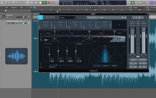 Example image of software mastering tools using Logic Pro and Ozone.