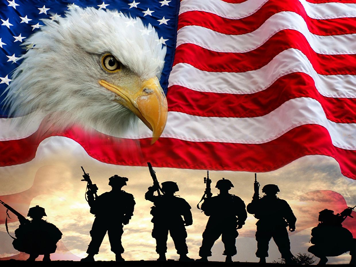 A picture of the veterans and the USA flag
