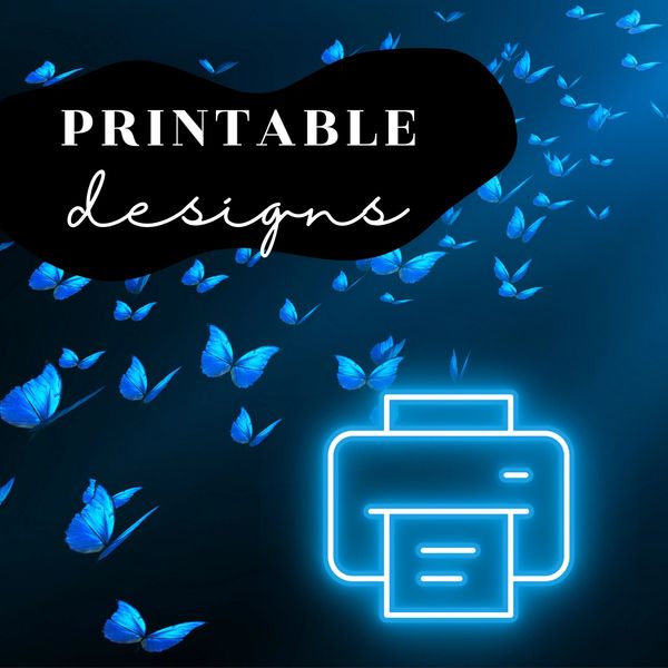 Butterflies with the words 'Printable Designs,' representing custom print materials for businesses