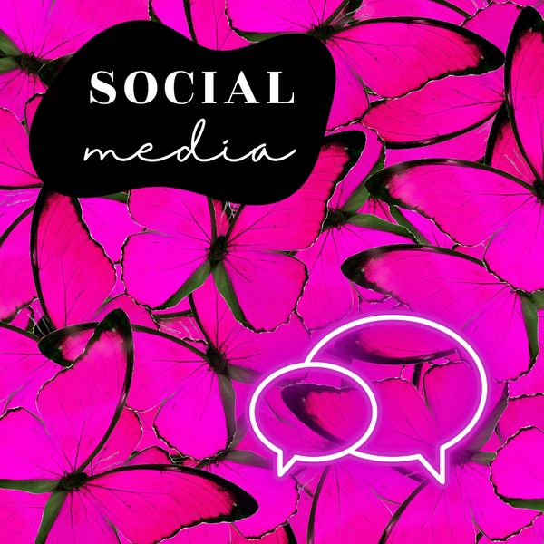 Pink butterflies with the words 'Social Media,' representing social media marketing and management