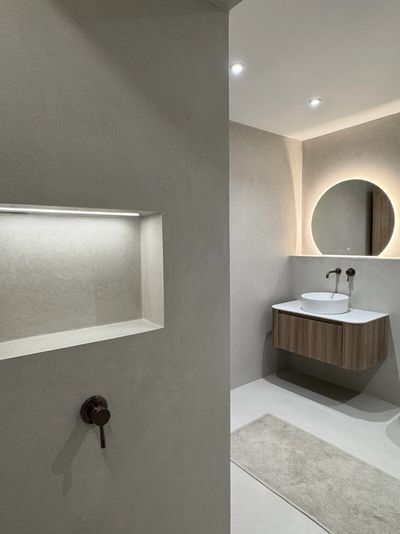 Microcement bathroom installed tub Bristol