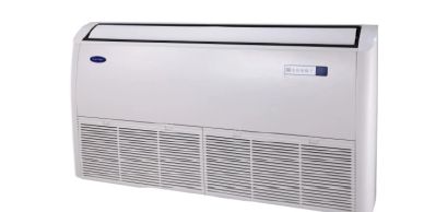 White wall-mounted air conditioner unit.