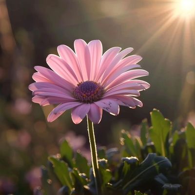 A pink daisy during the golden hour 