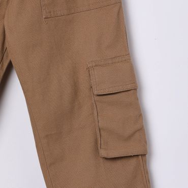 Close-up of brown cargo pants with a side pocket.