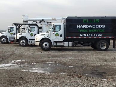 The Ellis Hardwoods Tree Service trucks.