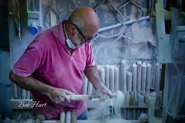 Man turning Alabaster Bowl in Tuscany