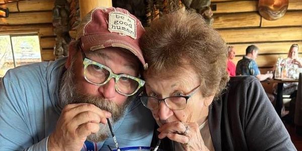 The original Be a Good Human hat, Randy and his Mom drinking a marqurita! 