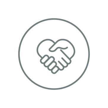 Icon of two hands shaking forming a heart inside a circle.