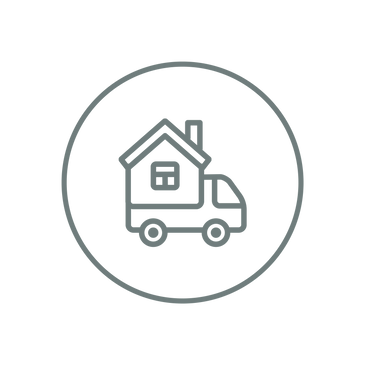 Icon of a moving truck with a house inside a circle.