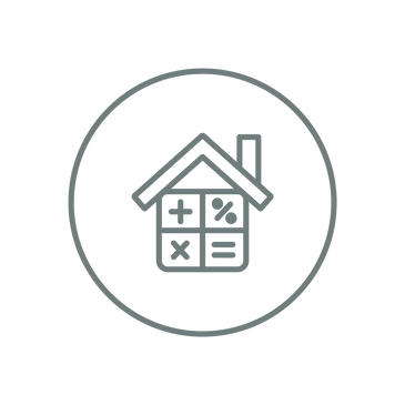 Simple gray house icon inside a circle on a white background.