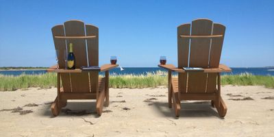 2 solid teak Adirondack Chairs on Tuckernuck near Nantucket