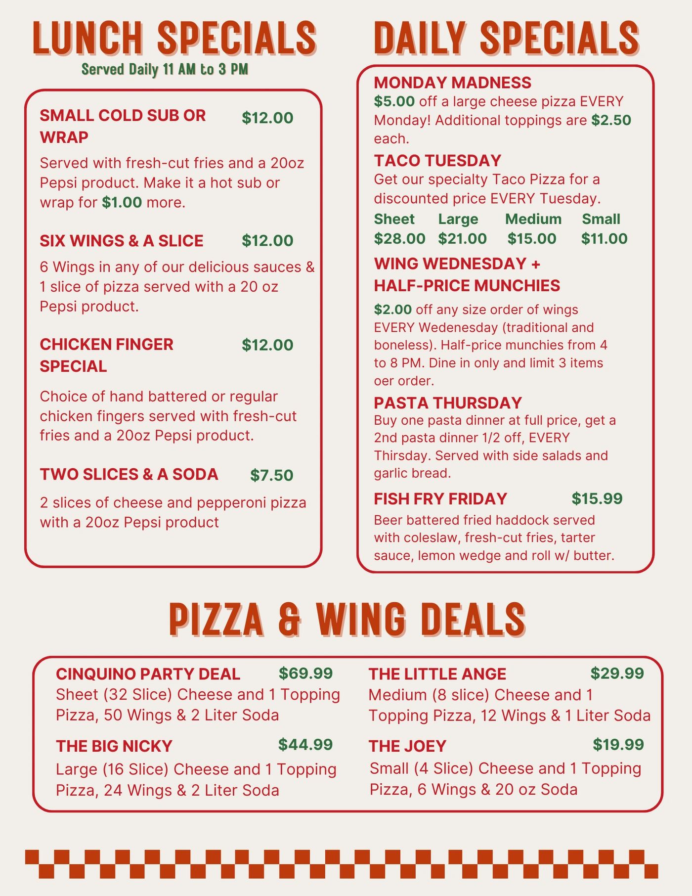 Menu: Specials and deals