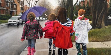 Series of oil paintings by Laurie Campbell of kids. 