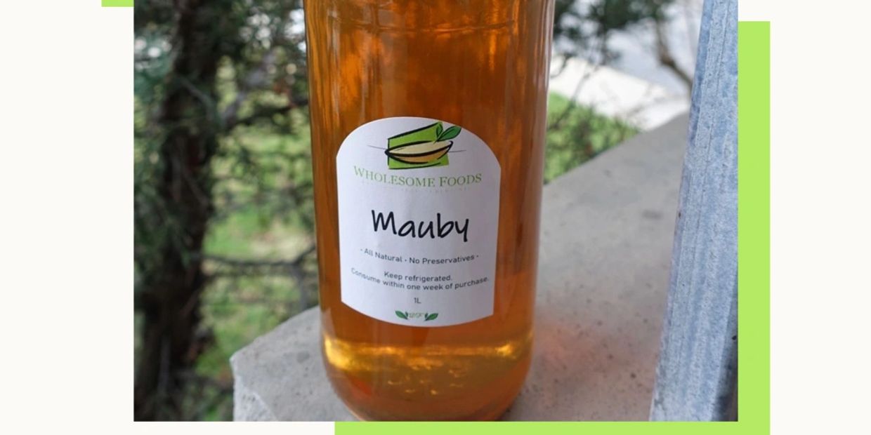 A bottle of Mauby from Wholesome Foods.