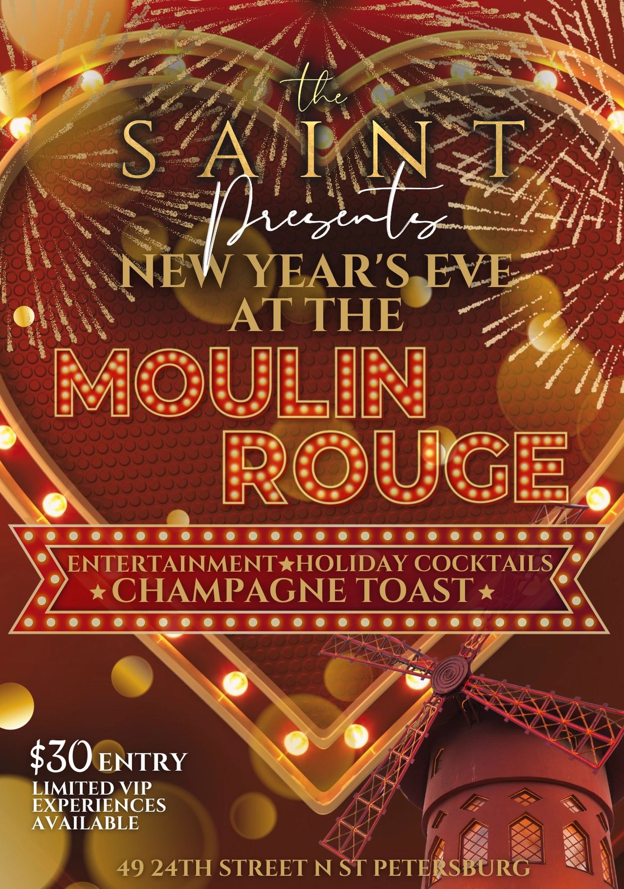 New Year's Eve at the Moulin Rouge event poster.