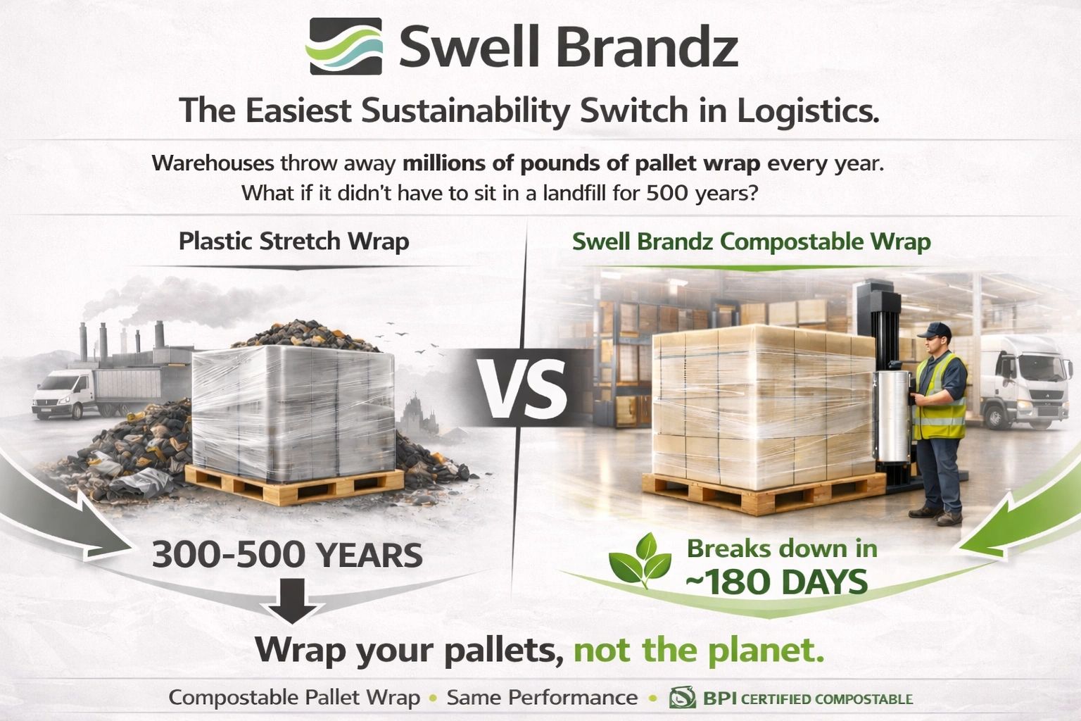 Compostable pallet wrap vs plastic pallet wrap comparison