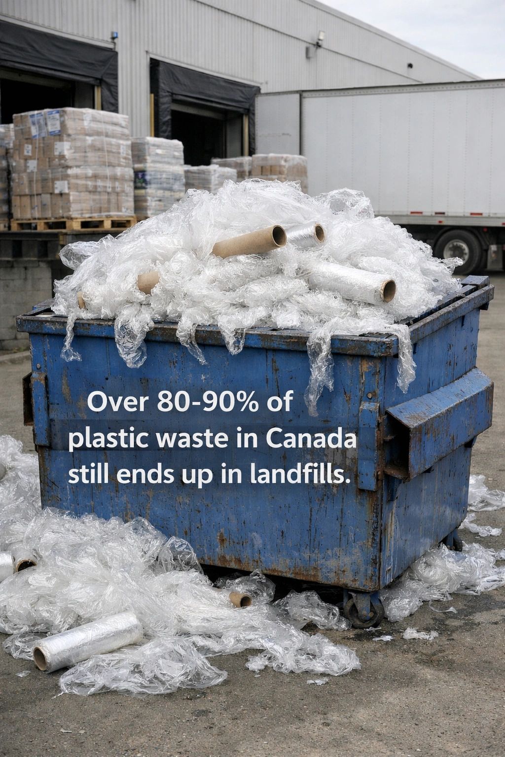 Plastic pallet wrap waste problem in Canada