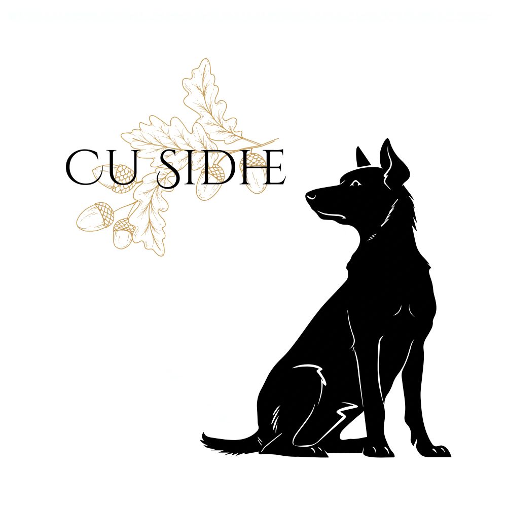 Logo featuring a black German Shepherd silhouette and acorn leaves.
