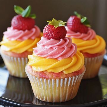 Strawberry cake with mango filling and topping 