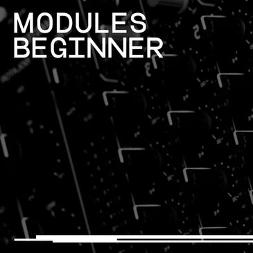 Text 'Modules Beginner' on a dark, abstract background with white lines.