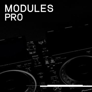 DJ turntables with 'MODULES PRO' text on black background.