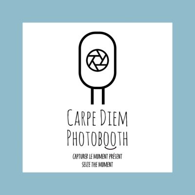 Logo of Carpe Diem Photobooth with camera shutter icon.