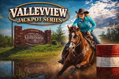 Woman racing a horse in Valleyview Jackpot Series.