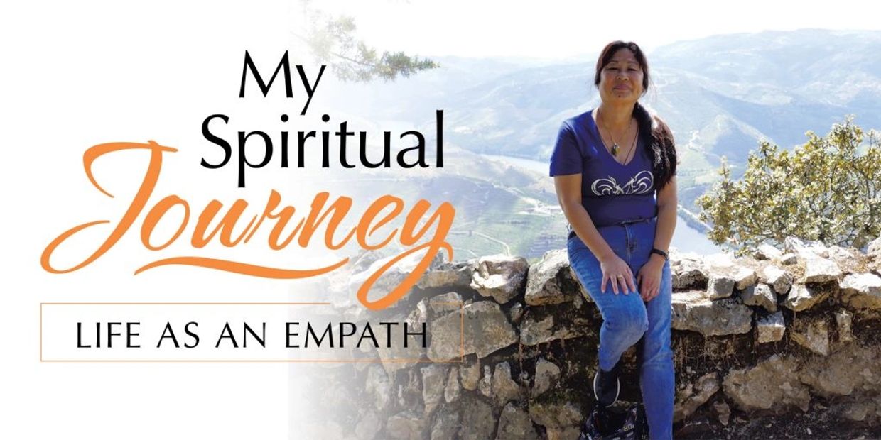 A banner styled like the front of Jacinta Yang's book; 'My Spiritual Journey: Life As An Empath'