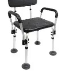 Standard shower seat with back support and handrails