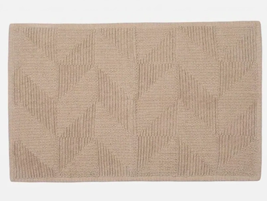 Beige textured rug with geometric pattern.