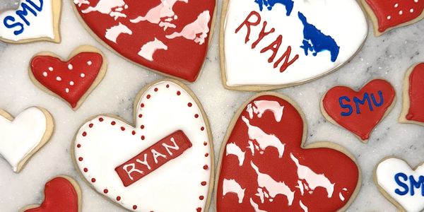 Heart Cookies are not just for girls! These SMU Valentines cookies were a HUGE HIT last year!