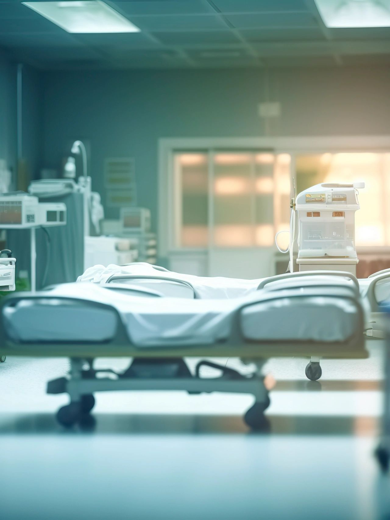 Empty hospital room with medical equipment.
