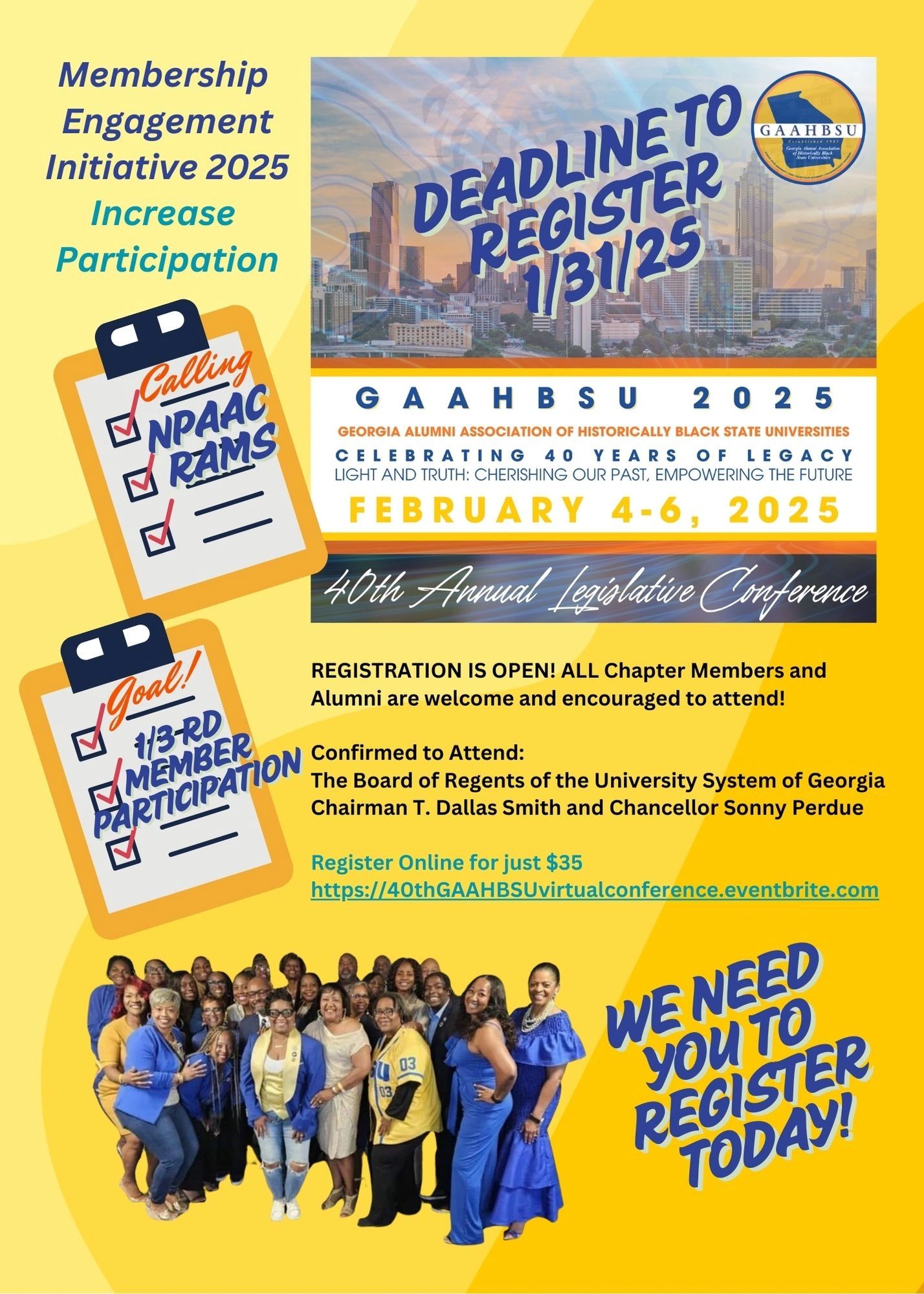 Event registration flyer for GAAHBSU 2025 conference.