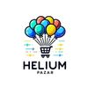 Colorful helium balloons lifting a shopping basket with 'Helium Pazar' text below.