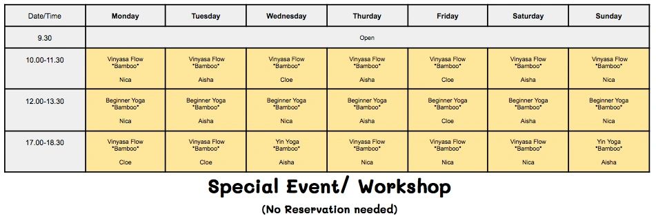 Yoga Schedule - Bodhi Tree Yoga Pai