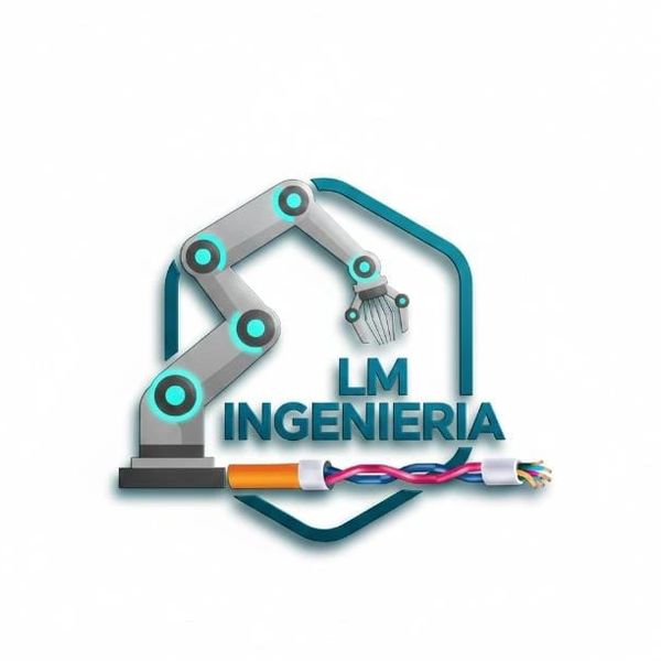 Logo featuring a robotic arm and electrical cable with the text 'LM INGENIERIA'.