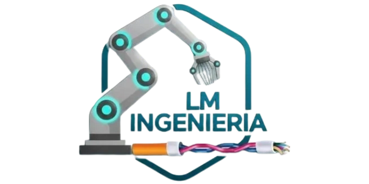 Logo featuring a robotic arm and electrical cable with "LM INGENIERIA" text.