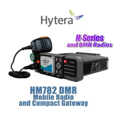 Hytera HM782 DMR mobile radio device with microphone.