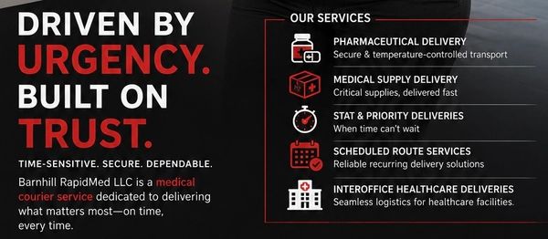 Medical courier service emphasizing urgency, trust, and dependable delivery.