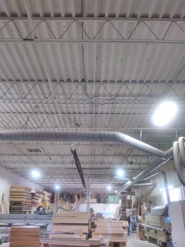  High bay Light fixtures installation in the manufacturing facility in Etobicoke.