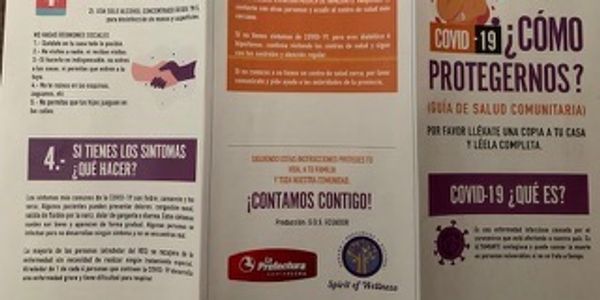 Covid-19 prevention tips brochure distributed in Ecuador with financial support of Spirit of Wellnes