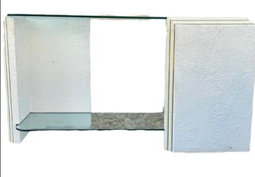 Postmodern Plaster With Brass Lining & Double Shelf Glass Console Table 