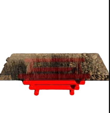 postmodern firetruck Red tubular rectangular glass  coffee table 