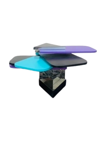 Memphis style multicolored swivel side table 