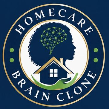 Logo showing a brain, house, and hand symbolizing homecare brain clone.
