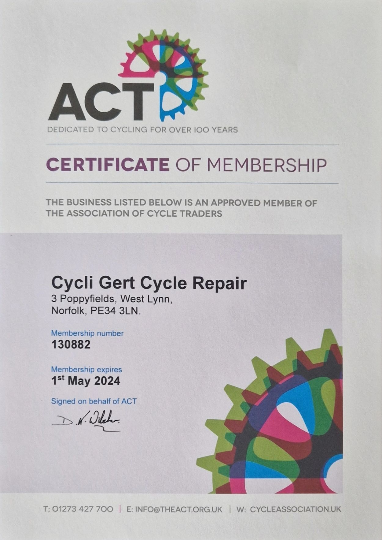 Membership of the Association of Cycle Traders