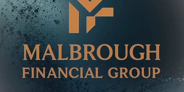 Logo of Malbrough Financial Group with a dark splattered background.